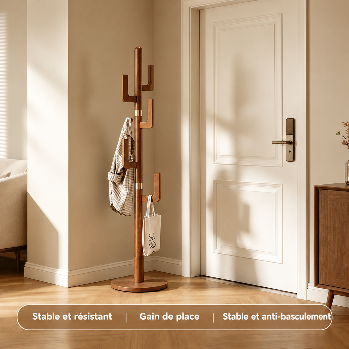 Porte-manteau cactus sur effet bois au design naturel