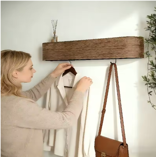Porte-manteau mural en bois de pin au design minimaliste