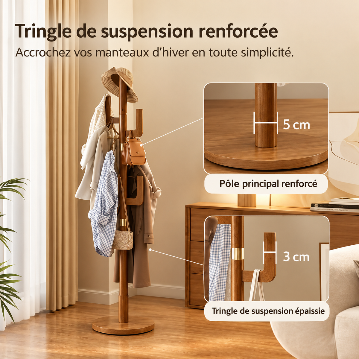 Porte-manteau cactus sur effet bois au design naturel