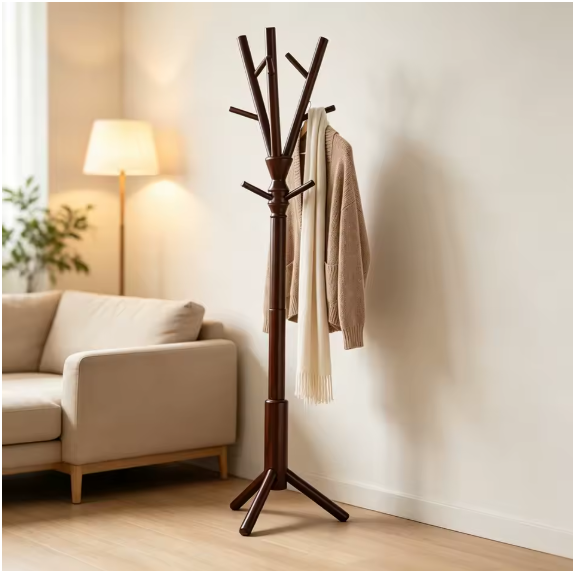 Porte-manteau sur pied en bois – Design naturel